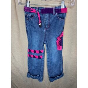 Mary-Kate and Ashley Vintage Y2K Girls Ruffle Embellished Jeans Blue Pink 4T